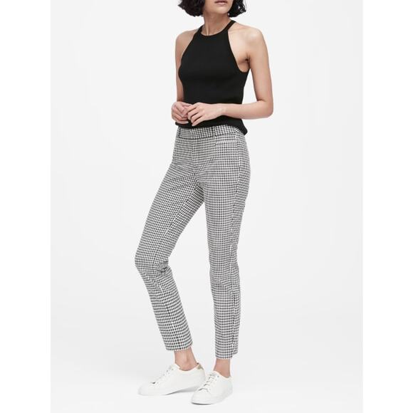 Banana Republic Pants - BANANA REPUBLIC Black White Houndstooth Print Sloan Pant // 2